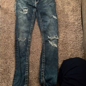 True Religion Distressed Dark Blue Skinny Jeans